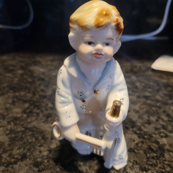 Vintage Porcelain Boy Figurine Holding Sword & Key - Picture 1 of 14